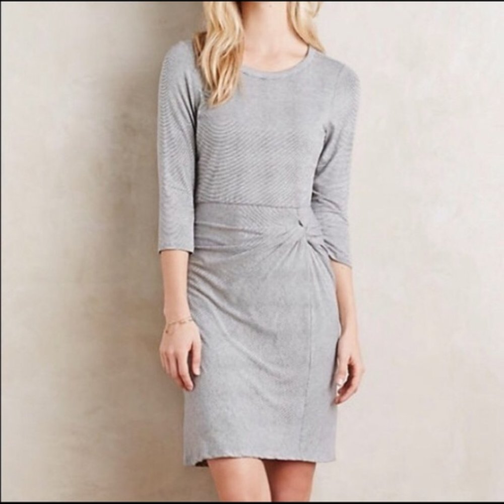 Anthropologie Amadi Knotted Knit Striped 3/4 Sleeve Dress PETITE SMALL